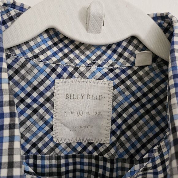 Billy Reid Shirt Mens Large Blue Plaid Check Button Down Longsleeve Standard Cut - Picture 2 of 10